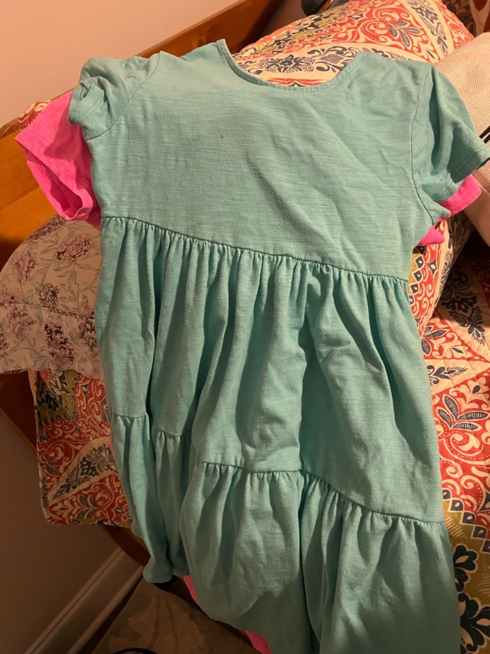 Cat & Jack Teal Dress with Pink Sleeves - Girls Casual Tiered Dress